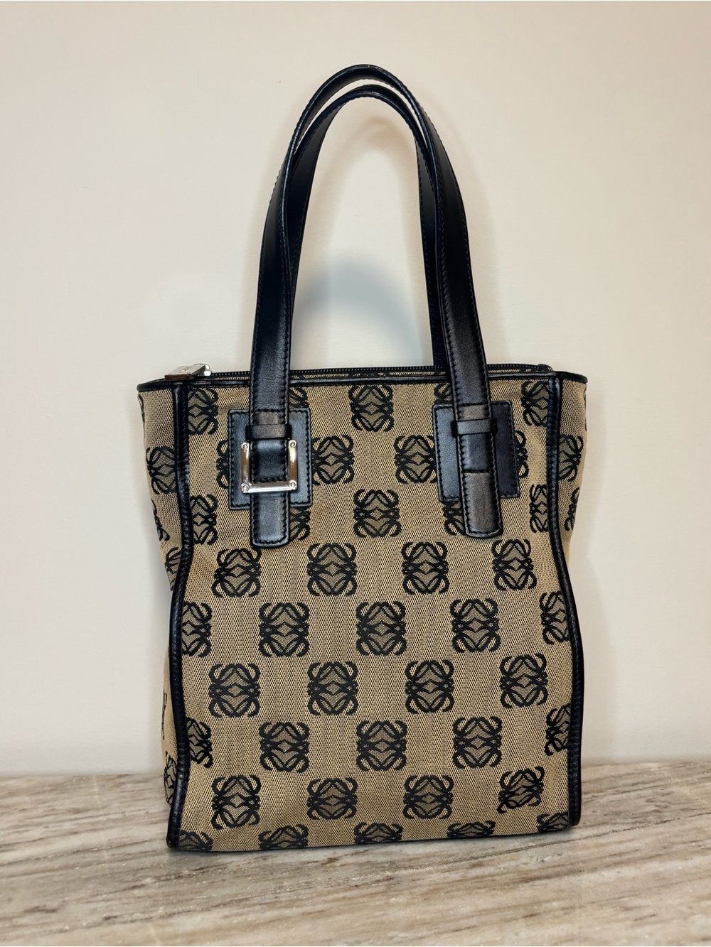 Loewe Anagram Canvas Mini Tote Bag Beige Black Monogram COA included